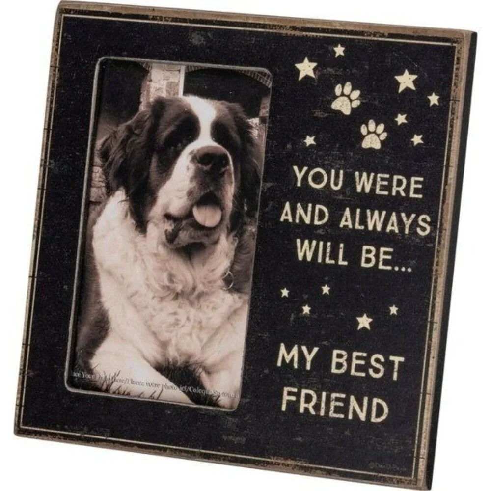 Pet Photo Frame Wooden My Best Friend Always Rainbow Bridge Rustic Black Square
